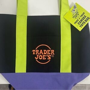 Trader Joe's Black and Purple Canvas Tote Bag